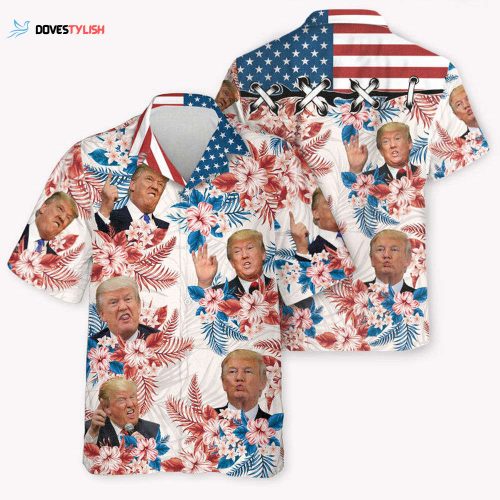 Custom Trump Face US Flag Pattern, Personalized Hawaiian Shirt, Custom Photo,Election 2024