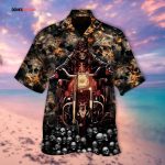 Cute Ghost Biker On Skulls 3D Hawaiian Shirt, Skull Hawaiian Shirt Men Women