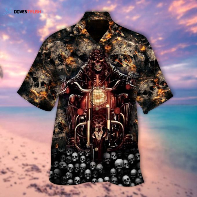 Cute Ghost Biker On Skulls 3D Hawaiian Shirt, Skull Hawaiian Shirt Men Women