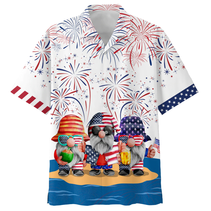 Cute Lovely Gnome Independece Day Hawaiian Shirts, Gnome Hawaii Aloha Beach Shirts, Gnomes Patriotic Lovers Gift