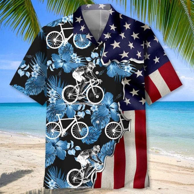 Cycling Tropical Usa Flag Hawaiian Shirts For Men And Woman, 3D Full Print Cycling Hawaii Aloha Beach Shirt