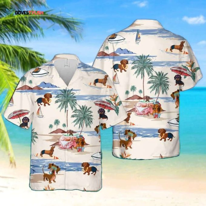 Dachshund Beach Summer Hawaiian Shirt, Dachshund Button Shirt, Dachshund Beach Shirt