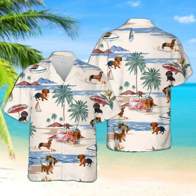 Dachshund Beach Summer Hawaiian Shirt, Dachshund Button Shirt, Dachshund Beach Shirt