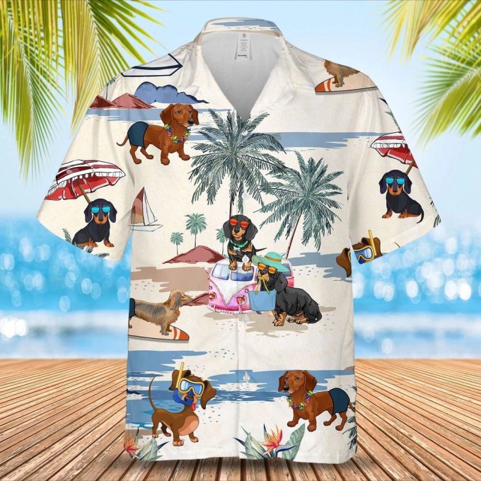 Dachshund Summer Beach Hawaiian Shirt, Short Sleeve Dog Full Print Aloha Beach Shirt For Men And Woman