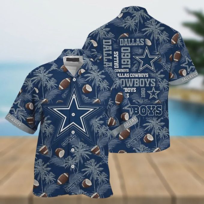 Dalals Cowboys NFL Coconut Tree Pattern Hawaiian Shirt