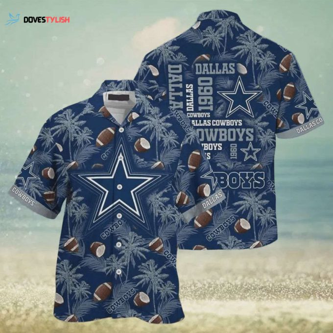 Dalals Cowboys NFL Coconut Tree Pattern Hawaiian Shirt