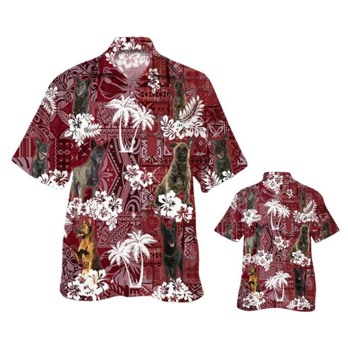 Dutch Shepherd Hawaiian Shirt, Hawaii Shirt Red Tribal For Dog Lovers