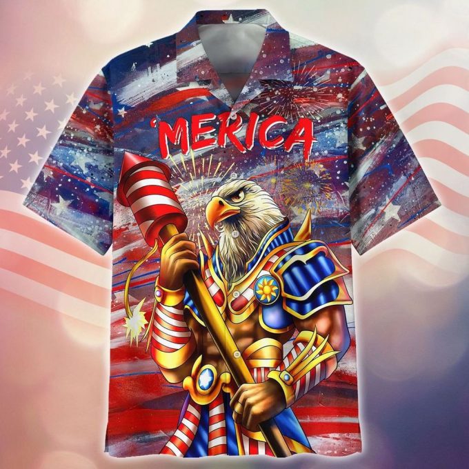 Eagle Merica Independence Day 3D Full Printed Hawaiian Shirt For Boyfriend, 4Th Of July Hawaiian Beach Shirt