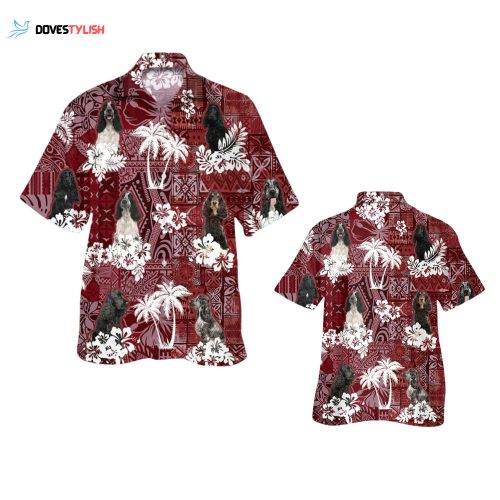 English Springer Spaniel Hawaiian Shirt, Dog Hawaiian Shirt Red Tribal Pattern