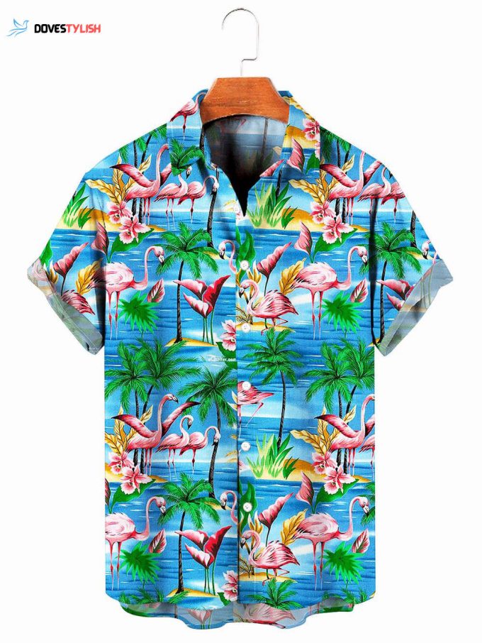 Flamingo Hawaiian Shirt, Beach Hawaii Shirt, Cool Button Down Hawaiian Shirt