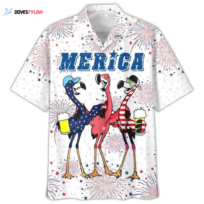 Flamingo Hawaiian Shirt, Full Printed Flamingo Drinking Beer In Usa Flag Happy Independence Day, 4Th Of Jul Gift