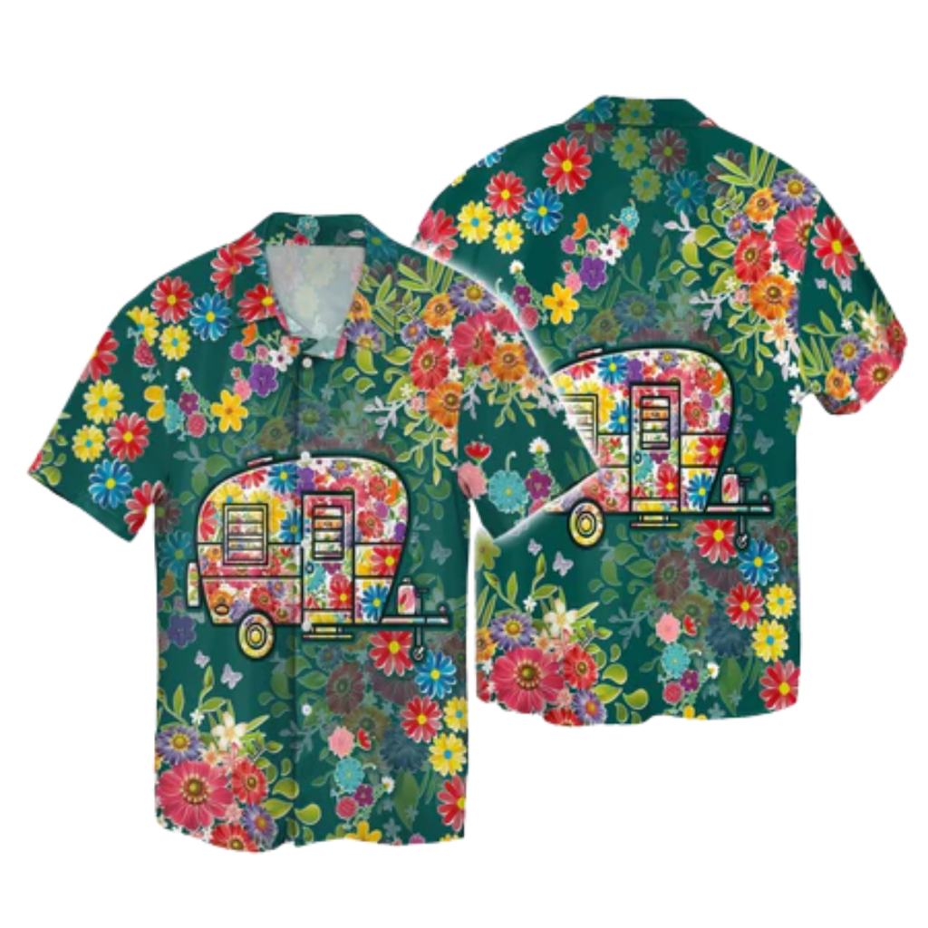 Flower Camping Hawaiian Shirt, Floral Tropical Hawaiian Shirt For Men Women, Camp Hawaiian Shirt