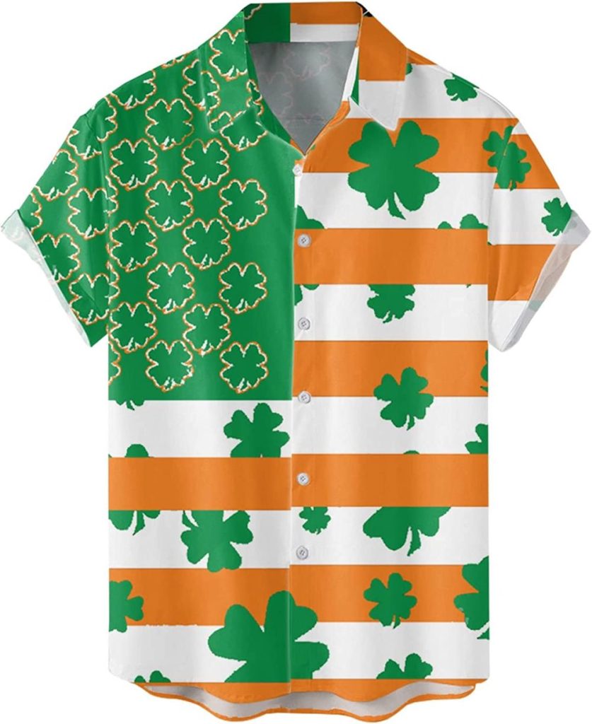 Funky Irish Hawaiian Shirts, St. Patrick’s Day Button Down Beach Shirt, Gifts For Her