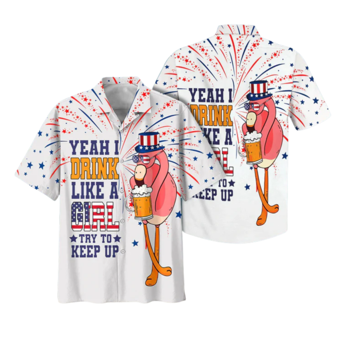 Funny Flamingo Aloha Hawaiian Shirt, Flamingo Drinking Beer Aloha Shirt, Independence Day Gifts