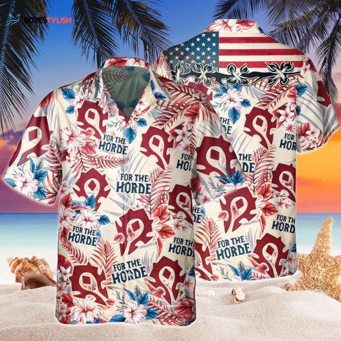 Funny World Of Warcraft Horde American Flag Hawaiian Shirts, Independence Day Hawaii Aloha Beach Shirt