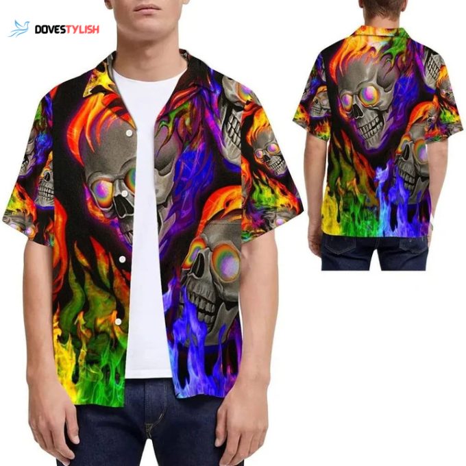 Gay Hawaiian Shirts, Beach Shirt Lgbt Pride Rainbow Flame Skull Hawaii Shirt