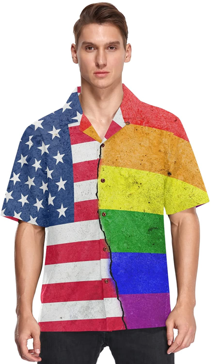 Gay Hawaiian Shirts In Usa Flag Background, Hawaiian Shirts Gay, Lesbian Hawaii Shirt, Gift For Couple Gaymer