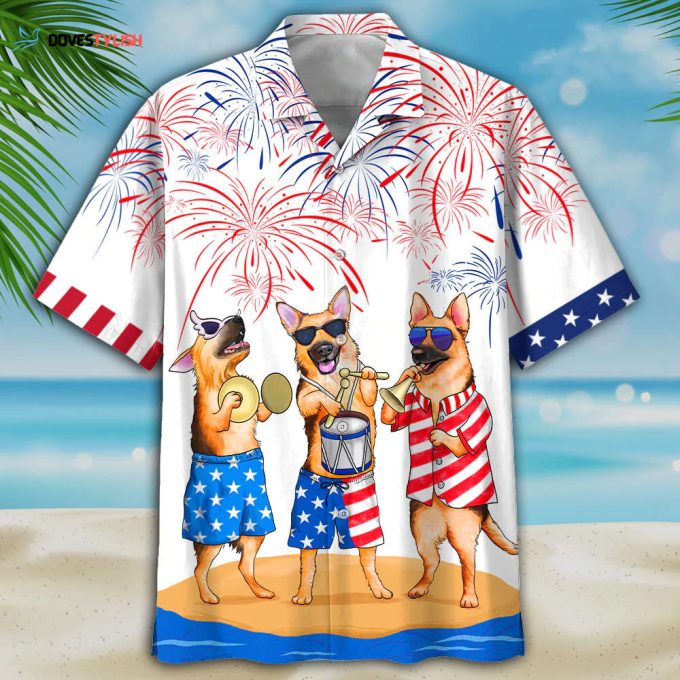 German Shepherd Hawaiian Shirt, Funny Cool Dog Hawaii Shirt For American Independence Day, Cute Hawaii Shirt For Dog Lovers