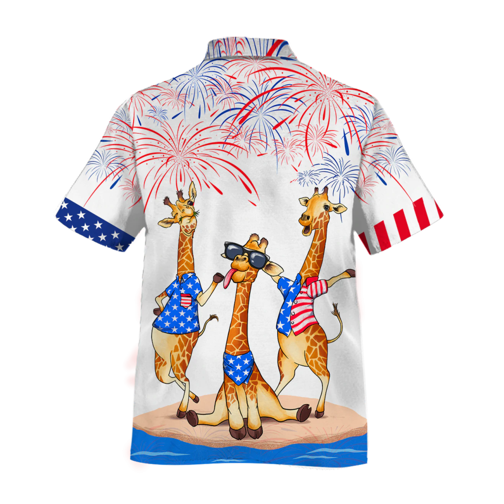 Giraffe Hawaiian Shirt For Independence’s Day, Happy 4Th Of July Patriotic Giraffe Hawaii Aloha Beach Shirt Full Print