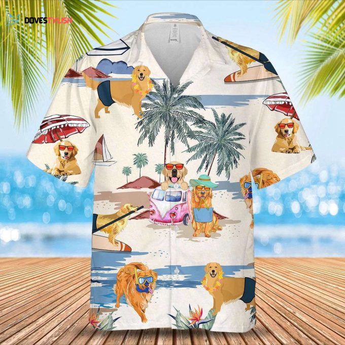 Golden Retriever Summer Beach Hawaiian Shirt, Short Sleeve Dog Full Print Aloha Beach Shirt For Dog Lovers