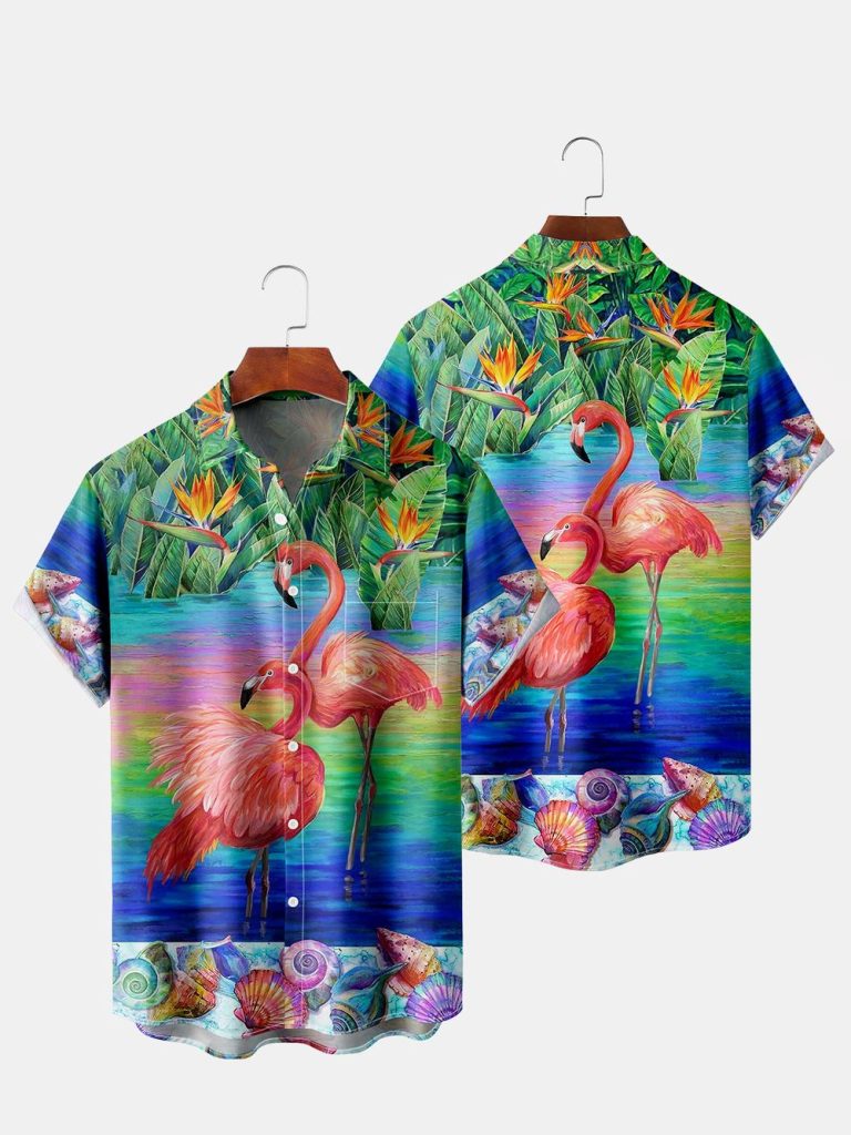 Gradient Flamingo Hawaiian Shirt, Flamingo Lover Hawaii Shirt, Full Print Button Down Shirt