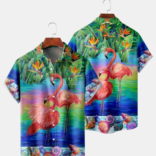 Gradient Flamingo Hawaiian Shirt, Flamingo Lover Hawaii Shirt, Full Print Button Down Shirt