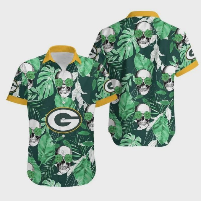 Green Bay Packers Coconut Leaves And Skulls Hawaiian Shirt