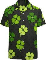 Green Four Leaf Clover On Black Hawaiian Shirt Full Printed Shirt