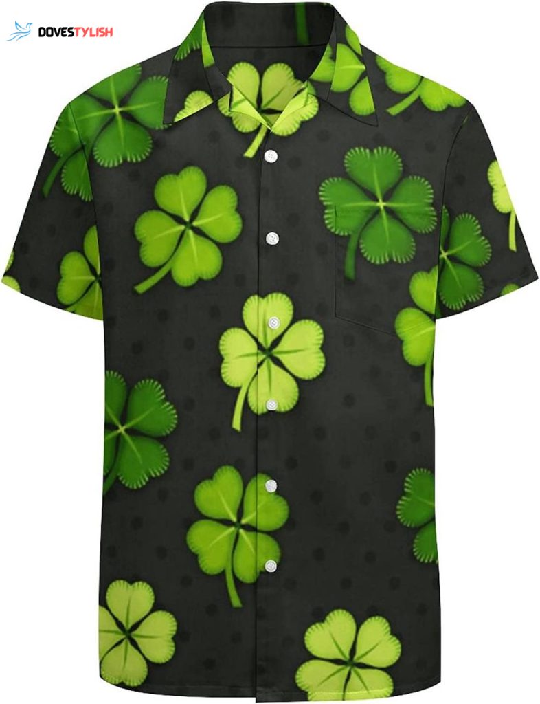 Green Four Leaf Clover On Black Hawaiian Shirt Full Printed Shirt