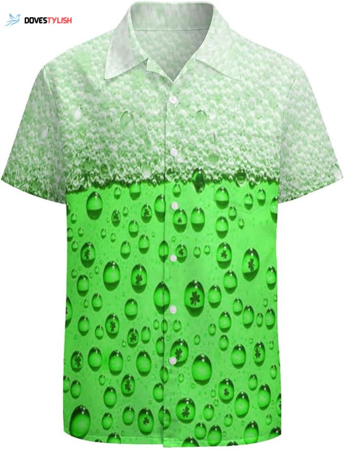 Green Hawaiian Shirt Four Leaf Clover Shirt Patrick’s Day Aloha Shirt