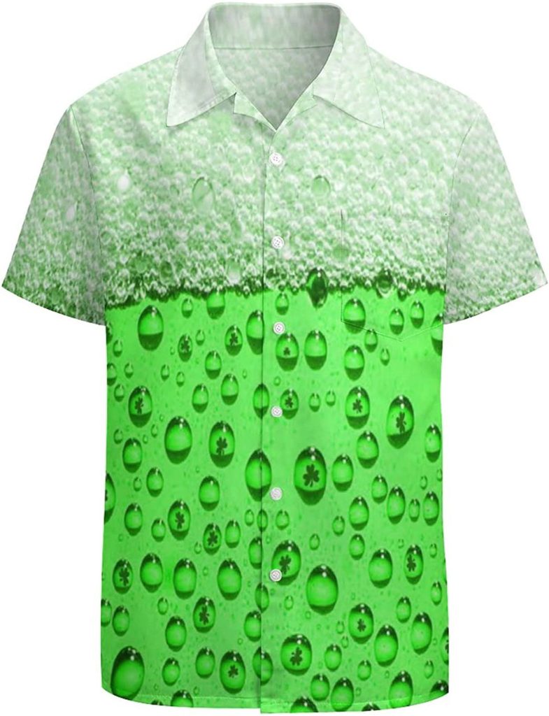 Green Hawaiian Shirt Four Leaf Clover Shirt Patrick’s Day Aloha Shirt