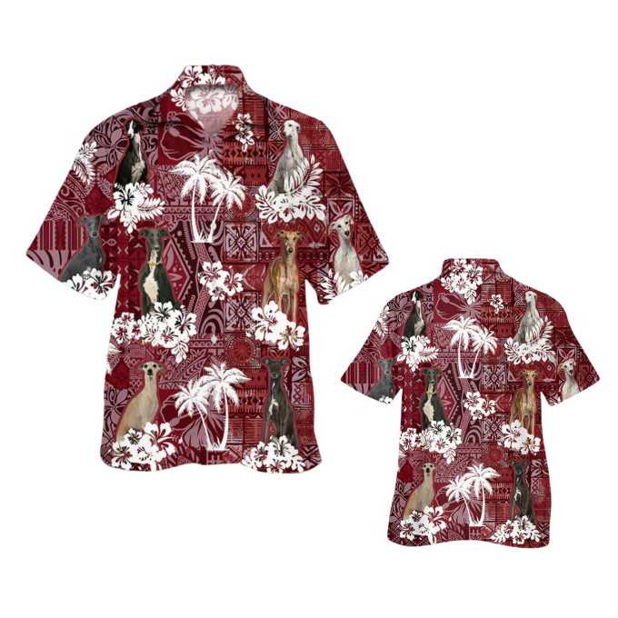 Greyhound Hawaiian Shirt, Dog Hawaiian Shirts Red Tribal Pattern