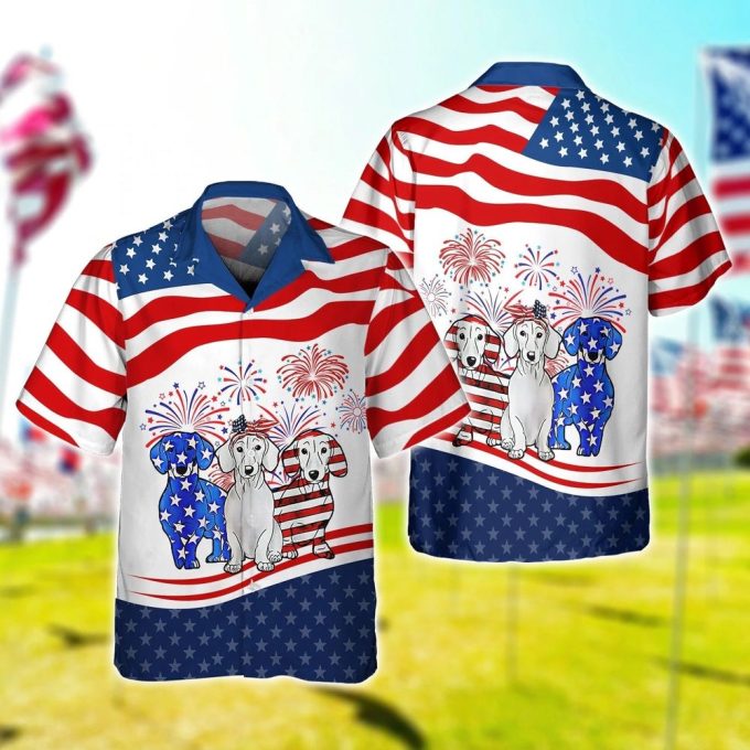 Happy 4Th Of July Dog Hawaiian Shirt In Usa Flag Background, Cool Dog Independence Day Hawaii Aloha Beach Shirt