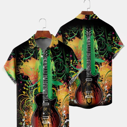 Hawaiian Shirt With A Big Guitar, Gift Shirt For Guitar Lover, Aloha Shirt, Beach Shirt