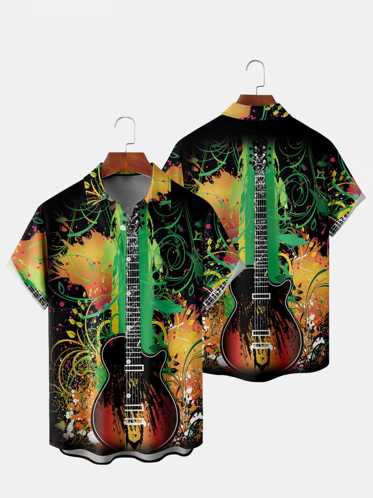 Hawaiian Shirt With A Big Guitar, Gift Shirt For Guitar Lover, Aloha Shirt, Beach Shirt