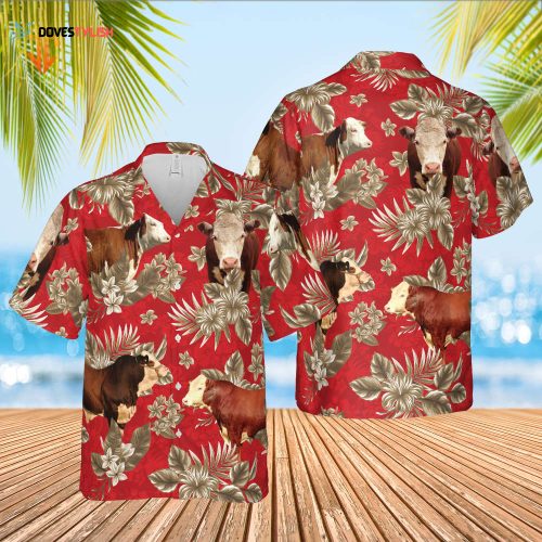 Hereford Cattle Lovers Hawaiian Shirt, Unisex Print Aloha Short Sleeve Casual Shirt