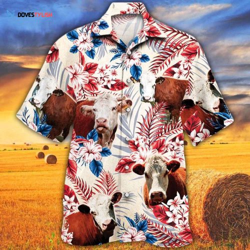 Hereford Cattle Pattern Hawaiian, Unisex Print Aloha Short Sleeve Casual Shirt, Gift For Cow Lover