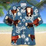 Hereford Cattle Lovers Blue Tribal Hawaiian Shirt, Unisex Print Aloha Short Sleeve Casual Shirt