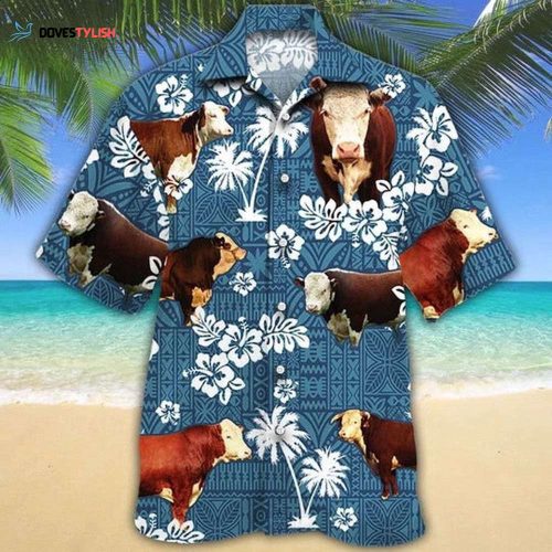 Hereford Cattle Lovers Aloha Pattern All Over Printed 3D Hawaiian Shirt