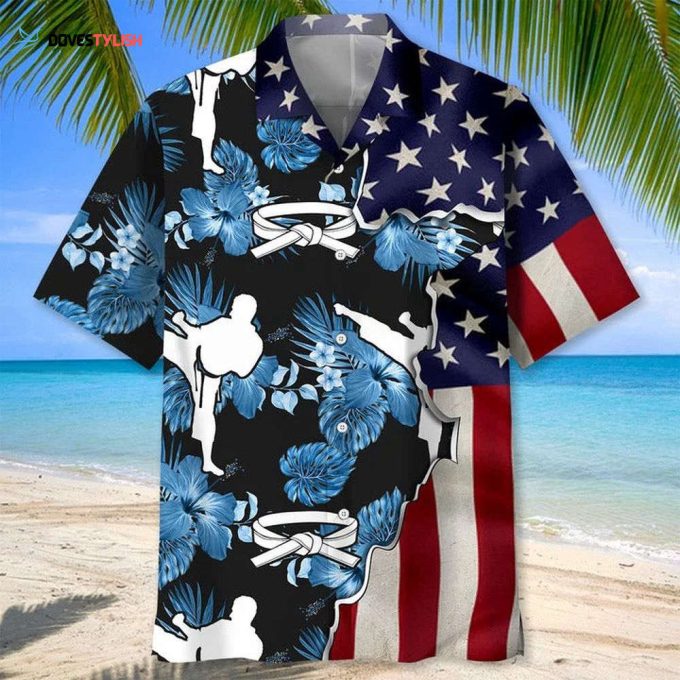 Karate Tropical Flag Hawaiial Shirts For Men, Martial Art Hawaiian Shirts, Karate Hawaii Aloha Beach Shirt