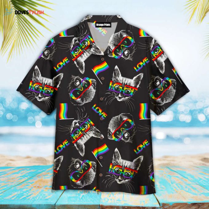 Kitten Puppy Faces With Glasses Lgbt Symbols Hawaiian Shirt, Pride Clothing