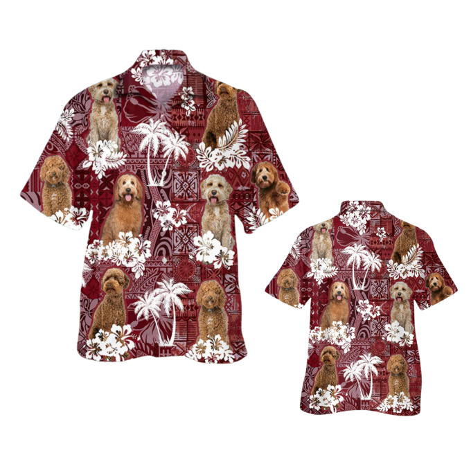 Labradoodle Hawaiian Shirt, Dog In Hawaii Shirt Red Tribal Pattern