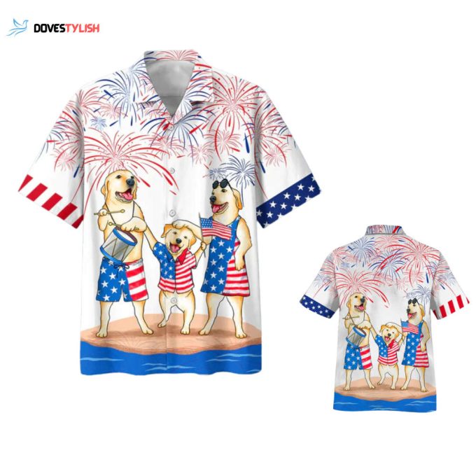 Labrador Family Hawaiian Shirt For Independence Day, Funny Dog Hawaii Beach Shirt, Cool 4Th Of July Present