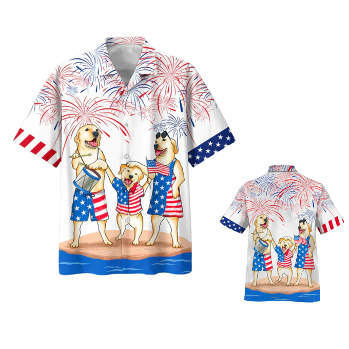 Labrador Family Hawaiian Shirt For Independence Day, Funny Dog Hawaii Beach Shirt, Cool 4Th Of July Present