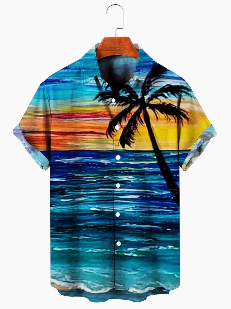 Landscape Coconut Tree Print Hawaiian Shirt, Hawaii Shirt With Coconut Tree, Gift For Him