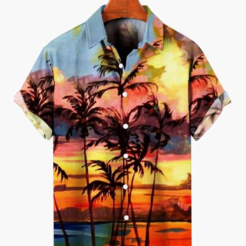 Landscape Coconut Tree Print Hawaiian Shirt, Hawaii Shirt With Coconut Tree, Gift For Him