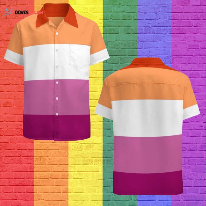 Lesbian Pride Flag Lgbtq Hawaiian Vintage Shirt Mens Button Down Plus Size Tropical Hawaii Beach Shirts