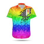 LGBT Pride Hawaiian Shirt Rainbow Polygonal American Flag Inside Hawaii Aloha Shirt