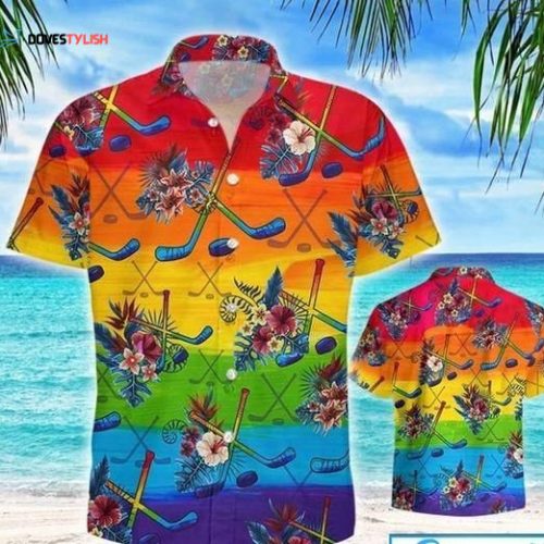 LGBT Pride Month Hawaiian Hockey, Rainbow Hockey Tropical Design Hawaiian Shirt For Gay