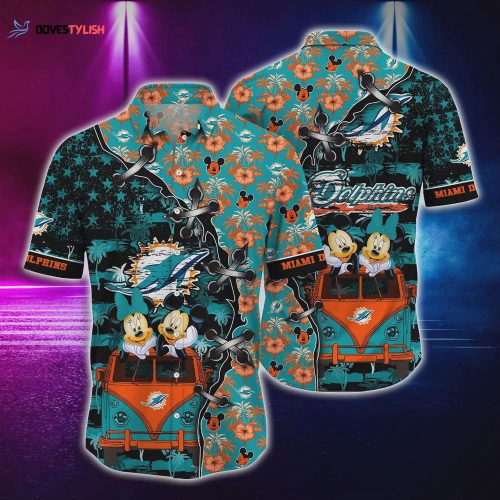 Miami Dolphins Mickey And Minnie Big Moon Hawaiian Shirt